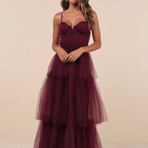Plum purple tulle dress - maxi - bustier